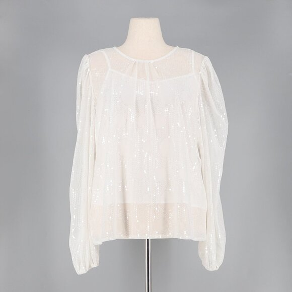 NWT EVA FRANCO ANTHROPOLOGIE Sheer Sequined Blouse White Size XLp - Picture 4 of 10